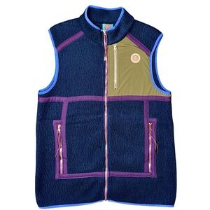 Without Walls Sherpa Full Zip Vest‎ Retro Color Block Urban Outfitters Sz Large